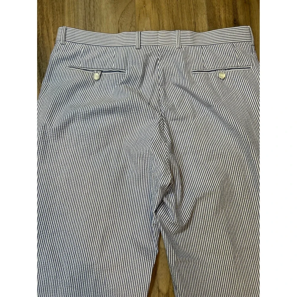 Alan Flusser Mens Seersucker Dress Pants Blue White Striped Cotton 38x30